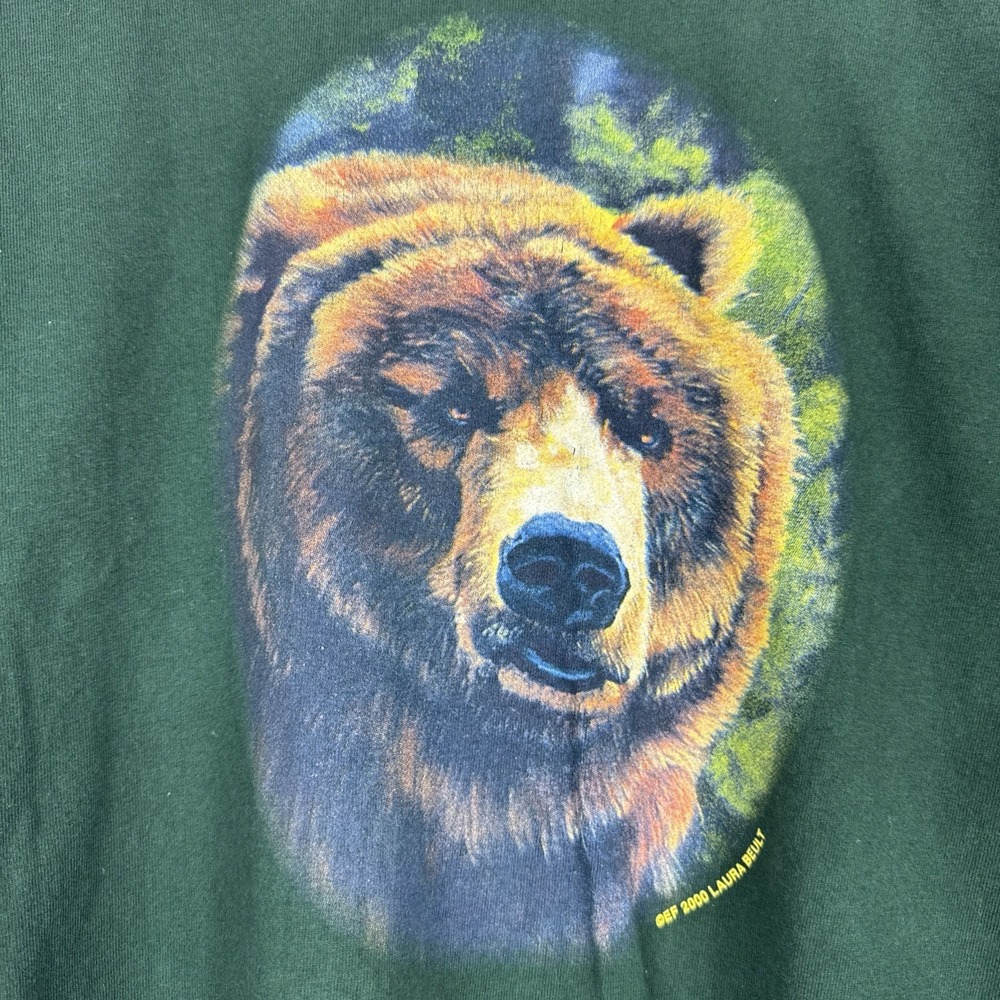 Vintage T-Shirt Size Large Green Single Stitch Nature Bear Made USA 100% Cotton - Picture 3 of 7